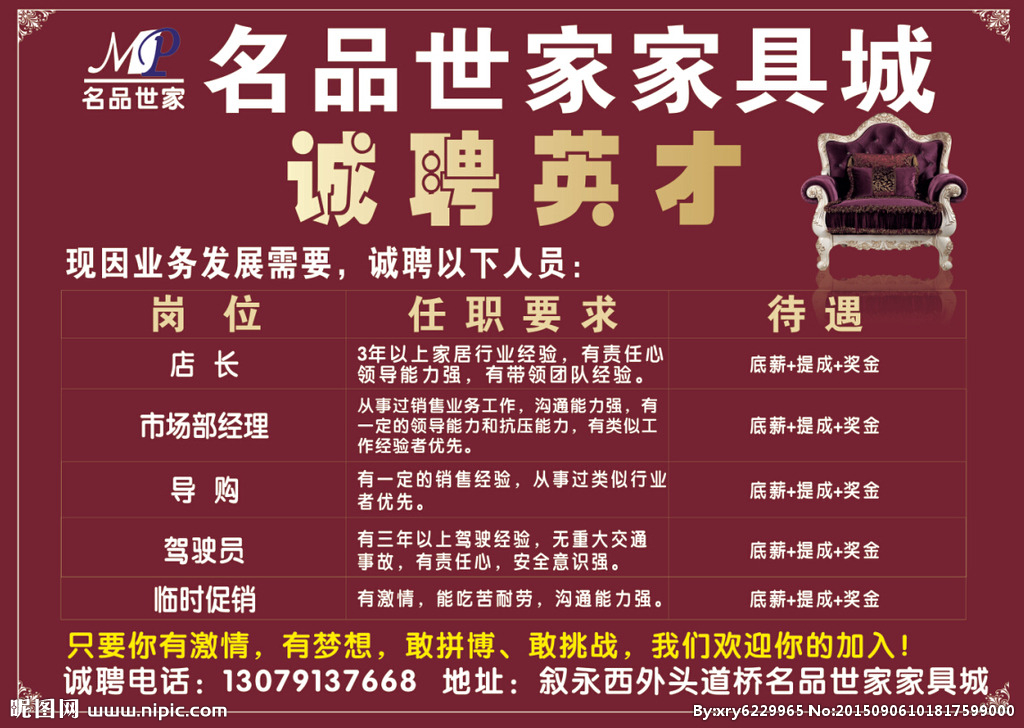 家具城招工一般怎么写？